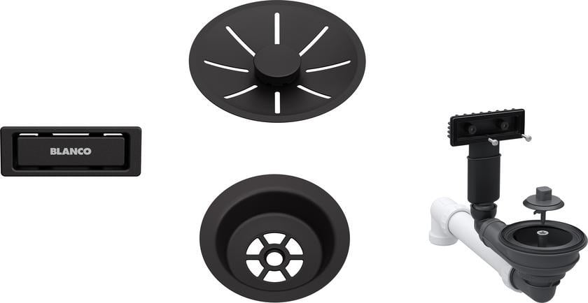 Drain set 3 1" InFino for one sink base, C‑overflow overrun, matte black