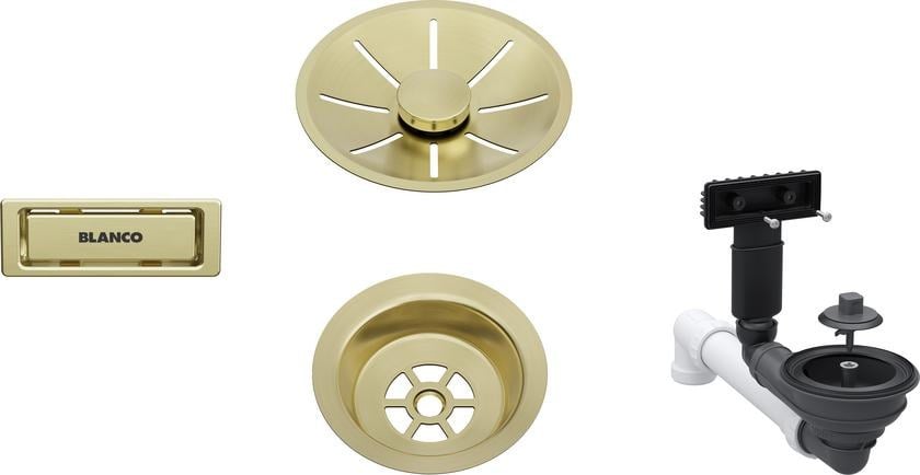 Blanco drain set in satin gold finish, for one basin