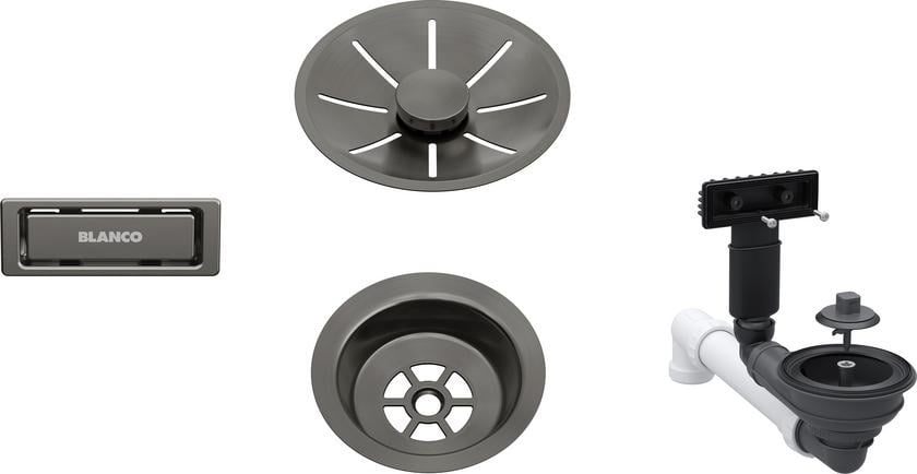 Drain set 3 1" InFino for one basin, C-overflow, satin dark steel