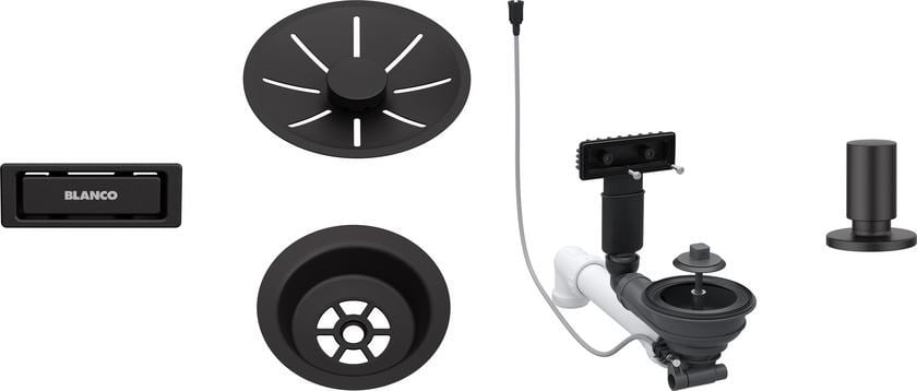 Blanco drain set in Matte Black, for a single basin with an offset