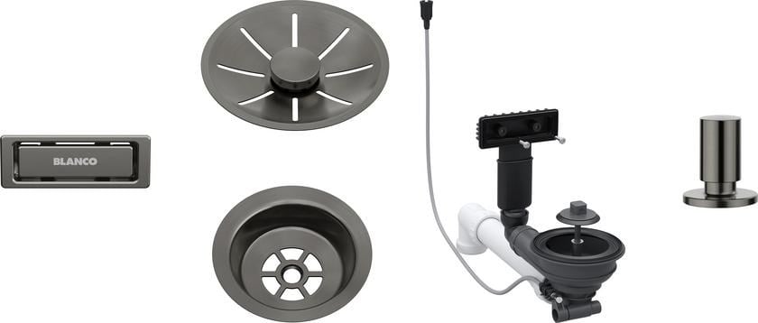 Blanco drainage kit in Dark Steel finish, for one sink with offset