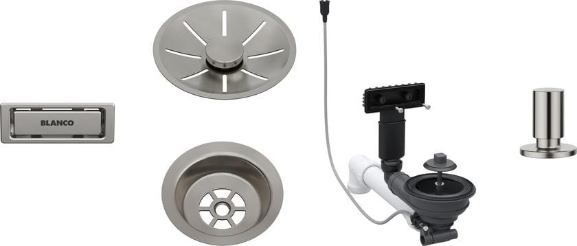 Drain set Blanco in Satin Platinum finish, for a single basin with offset