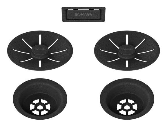 Drainage kit with C-overflow for double sink, Black Edition