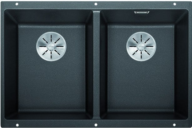 Kitchen double sink Blaco SUBLINE 350/350 U InFino Silgranit anthracite without pull handle