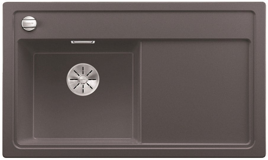 Blanco Zenar 45 S Grey Stone sink, left, with offset