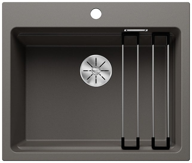 Granite single-sink Blanco ETAGON 6 InFino Silgranit gray volcano without offset + slides