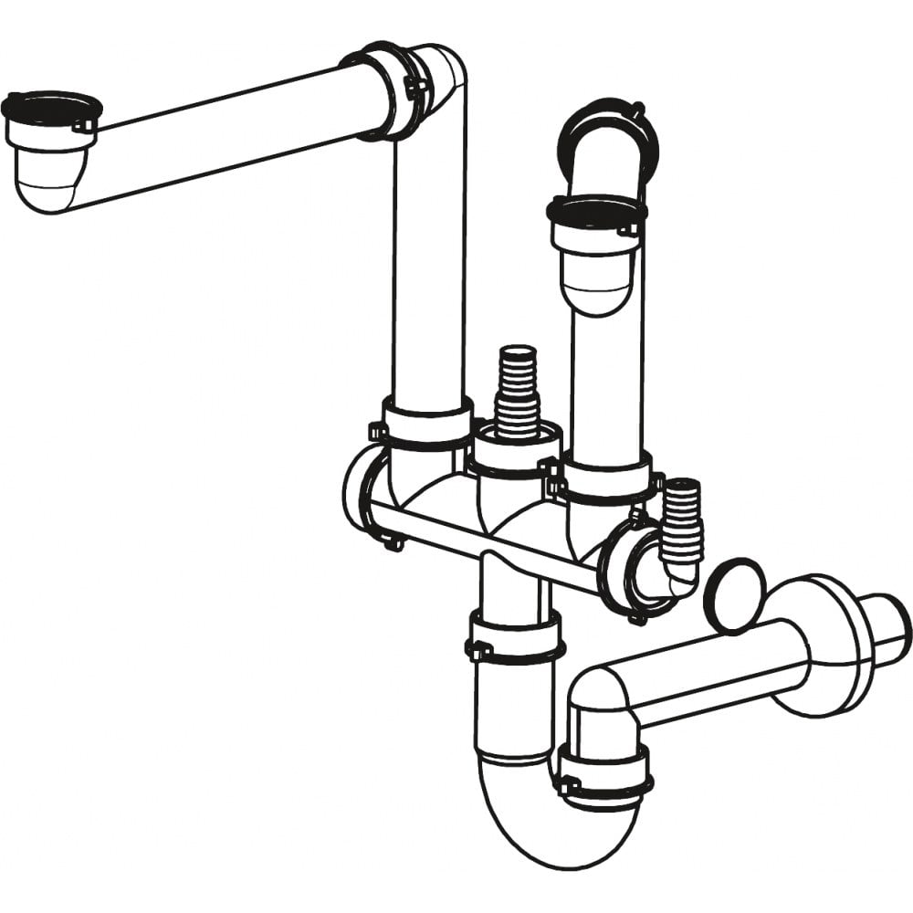 Siphon zur Platzersparnis inkl. Abzweig für die Geschirrspülmaschine Franke F3L 112.0624.484, für Doppeltüren