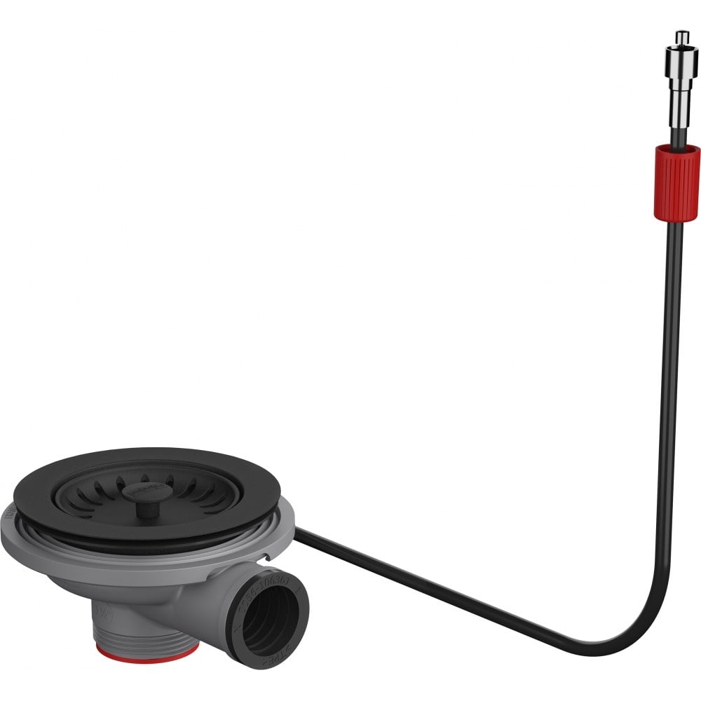 Franke Colorline mesh valve, matte black, with overflow branch, for eccentric