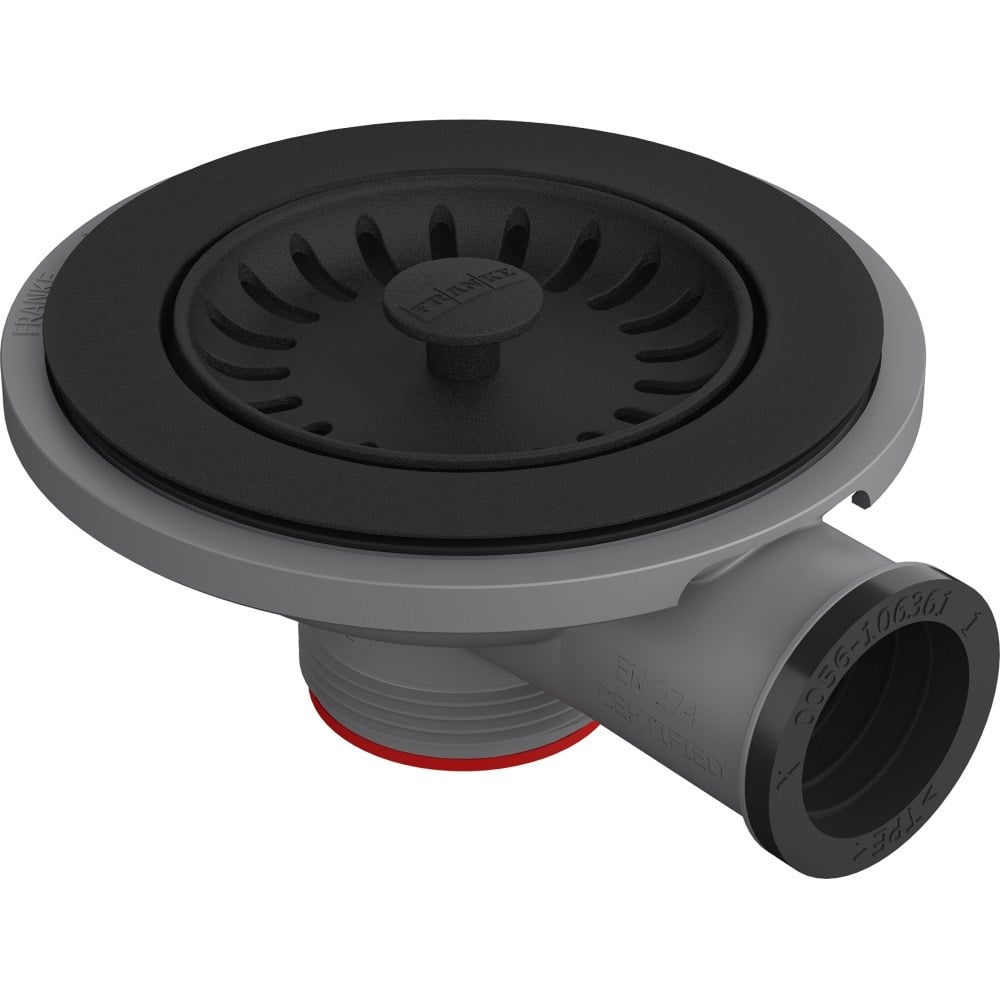 Mesh vent Franke Colorline, matte black, with an overflow branch, for manual operation