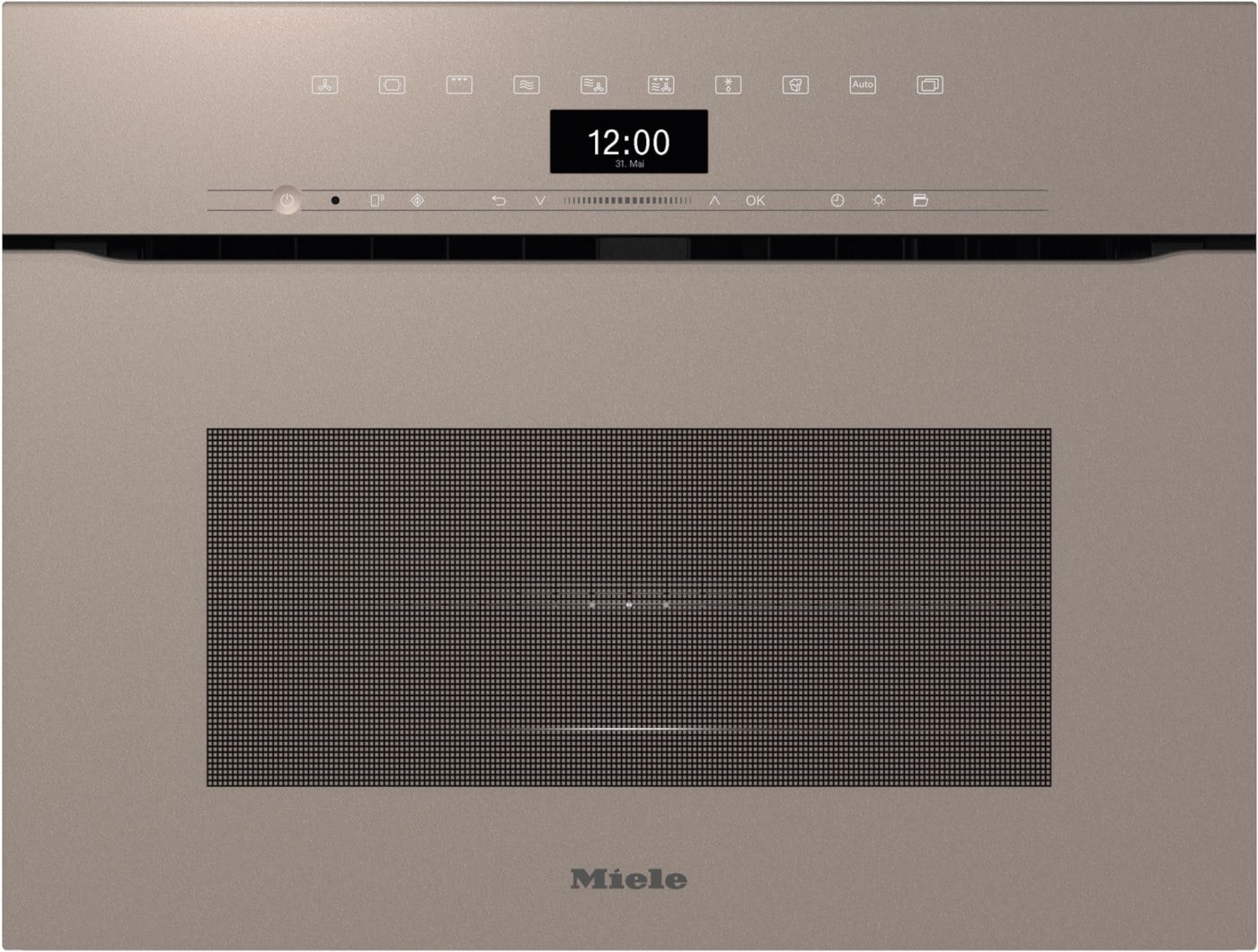 Miele H 7440 BMX – Kompaktní pečicí trouba s mikrovlnou, bez rukojeti, perleťově béžová – výprodej, studio Praha 9