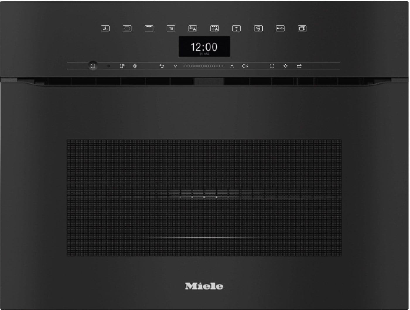 Kompaktná pečacia rúra s mikrovlnou bez rukoväte Miele H7440BMX Obsidian čierna