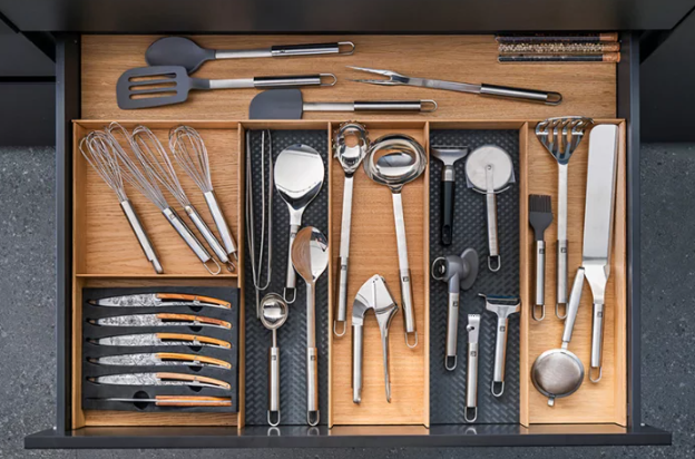 Set of organizers for inner drawer 900 mm made of oak wood
