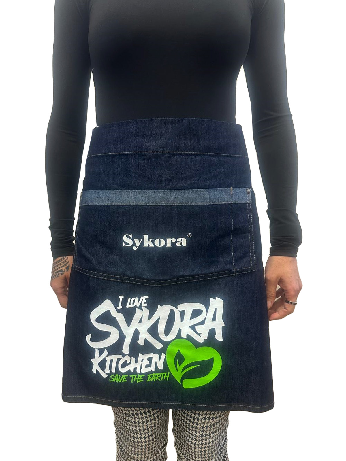 Zástěra riflová s potiskem Sykora® krátká