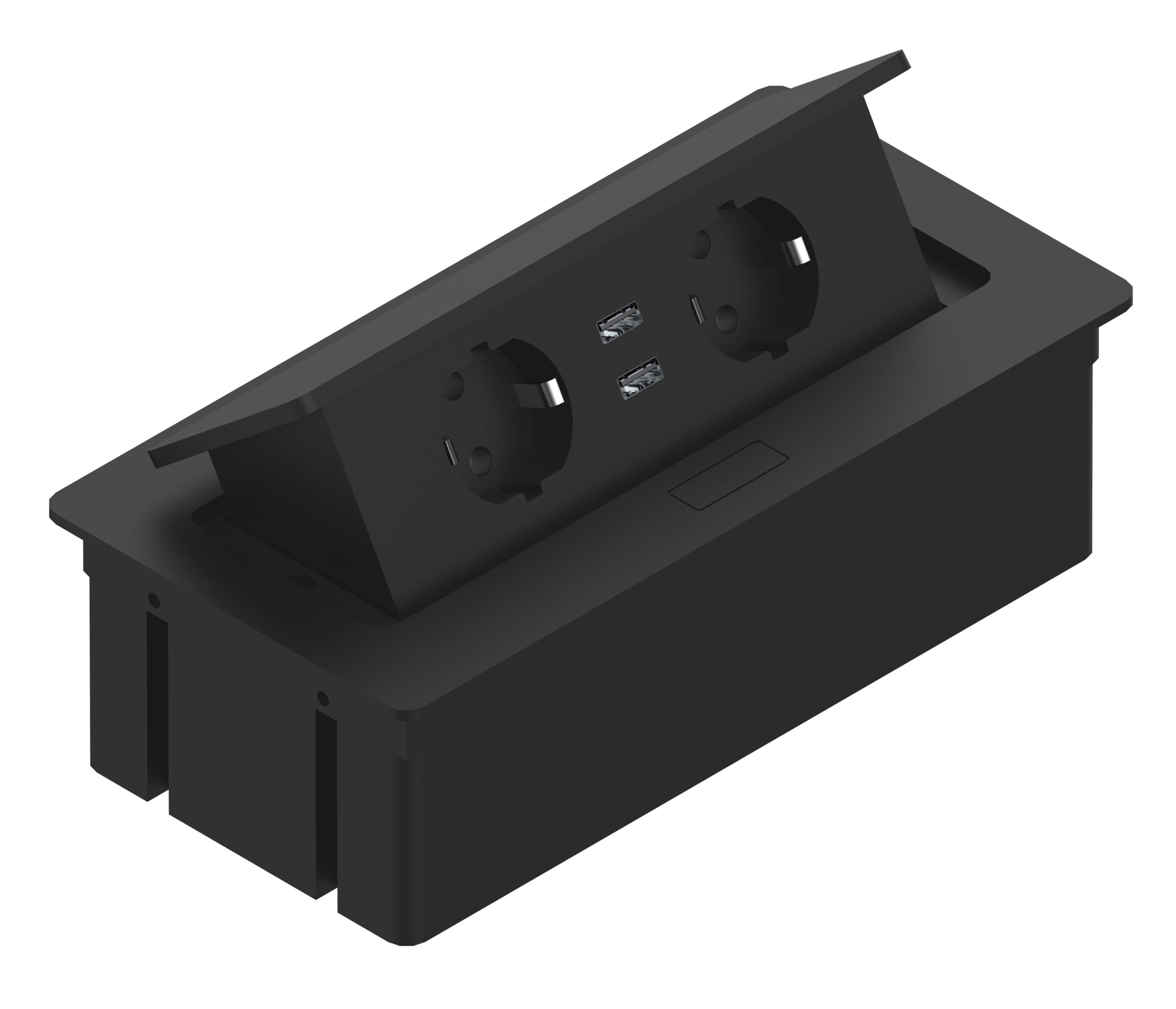 Built-in, flip socket, 2x socket + 2x USB + cable, BLACK, LOWER MOUNTING NOT POSSIBLE