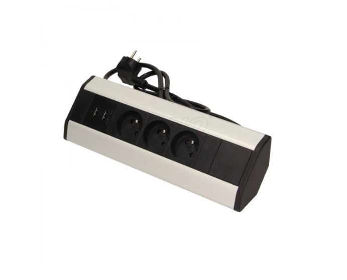 Eckschubladensystem mit 3 Schubladen+2X USB PORT, silber / Kunststoff, UNTERE MONTAGE NICHT MÖGLICH
